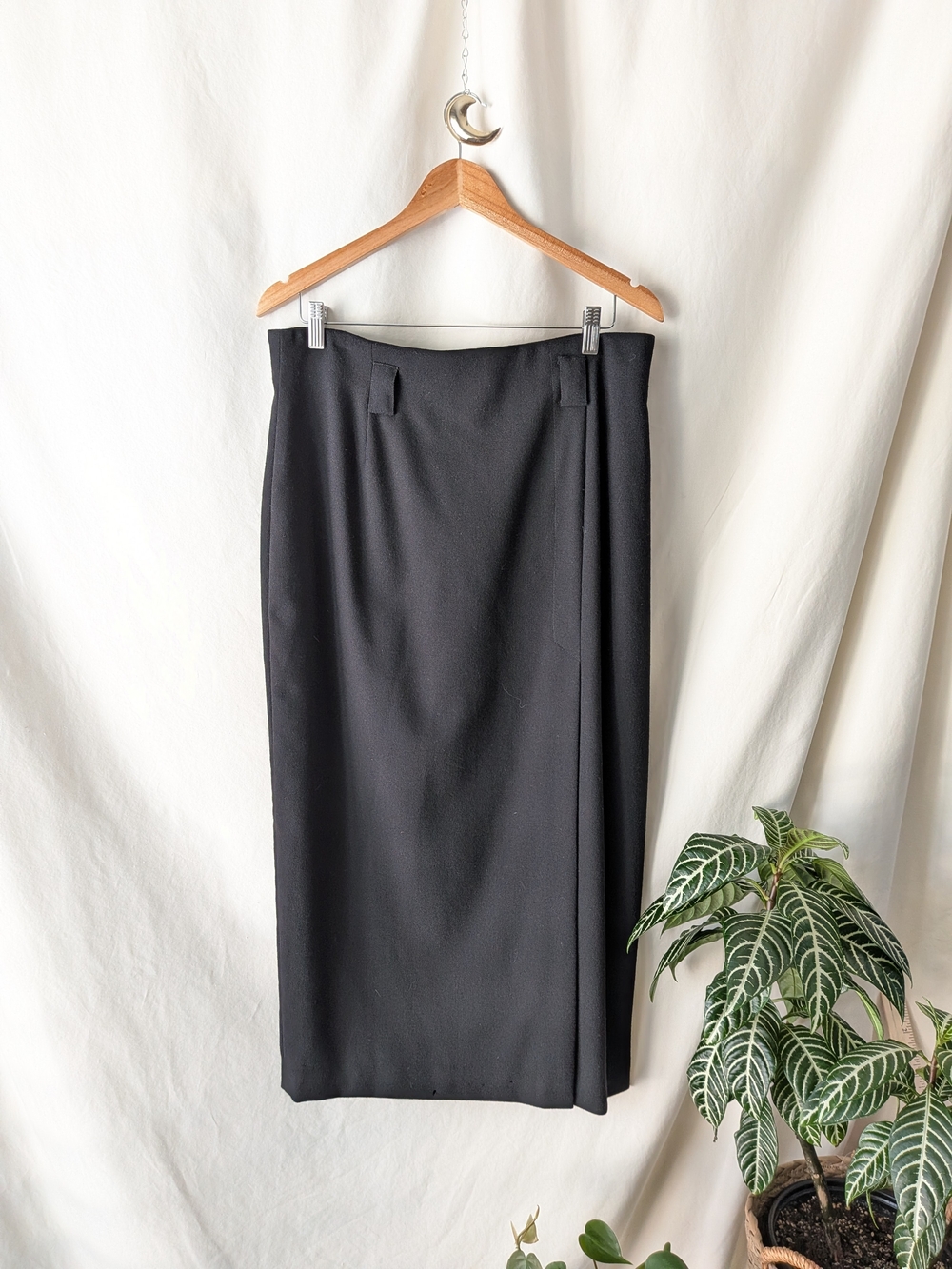 Vintage Anne Klein II Neiman Marcus Black 100% Wool Wrap Midi Skirt